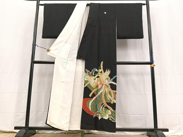 平和屋着物■豪華黒留袖　鳳凰流水花文　金銀糸　正絹　逸品　BAAY5673yc
