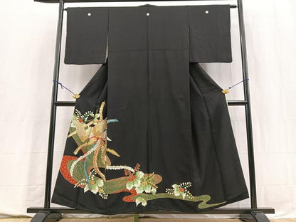 平和屋着物■豪華黒留袖　鳳凰流水花文　金銀糸　正絹　逸品　BAAY5673yc