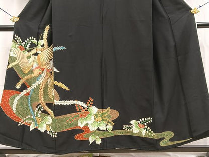 平和屋着物■豪華黒留袖　鳳凰流水花文　金銀糸　正絹　逸品　BAAY5673yc