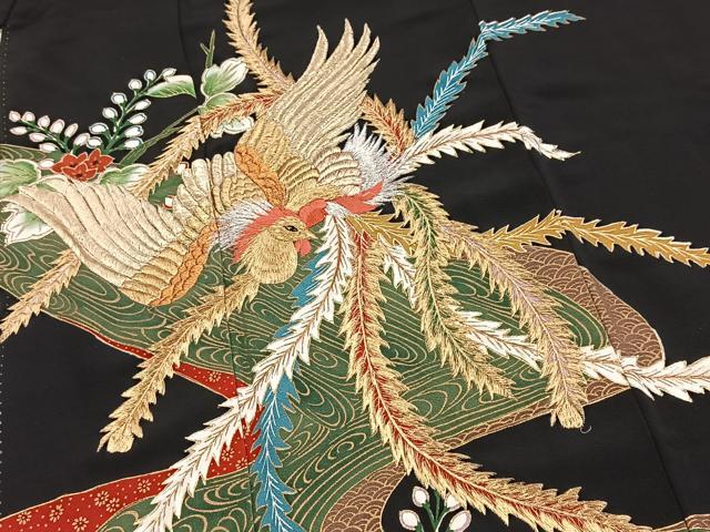 平和屋着物■豪華黒留袖　鳳凰流水花文　金銀糸　正絹　逸品　BAAY5673yc