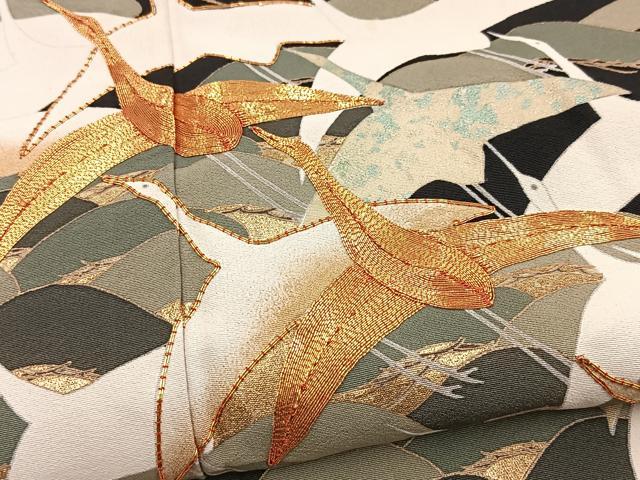 平和屋着物■豪華黒留袖　作家物　駒刺繍　飛鶴松文　金彩　正絹　逸品　BAAY5675yc