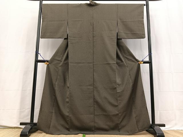 平和屋着物■上質なお召　よろけ縞文　黒地　やまと誂製　背抜き仕立て　正絹　逸品　BAAY5682yc