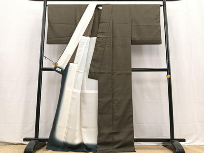 平和屋着物■上質なお召　よろけ縞文　黒地　やまと誂製　背抜き仕立て　正絹　逸品　BAAY5682yc