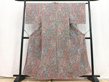 平和屋着物■上質な小紋　切嵌更紗花鳥文　正絹　逸品　BAAY5689yc