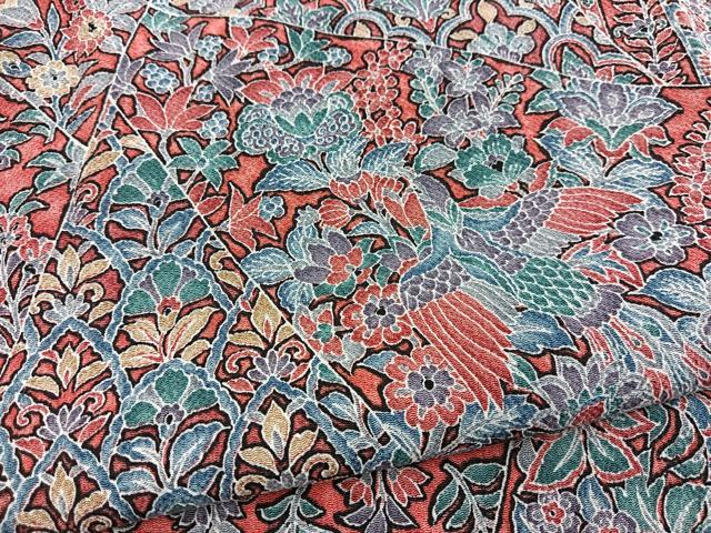 平和屋着物■上質な小紋　切嵌更紗花鳥文　正絹　逸品　BAAY5689yc