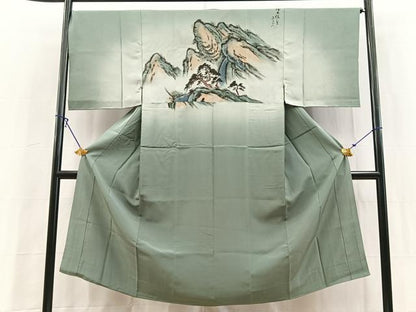 平和屋着物■男性　長襦袢　袷　重ね山風景文　正絹　逸品　BAAY5691yc