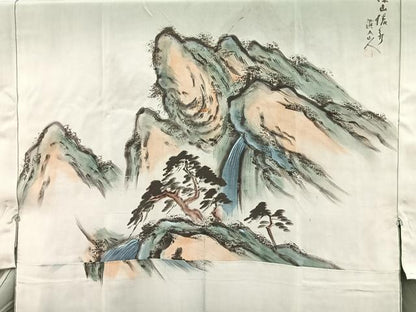 平和屋着物■男性　長襦袢　袷　重ね山風景文　正絹　逸品　BAAY5691yc