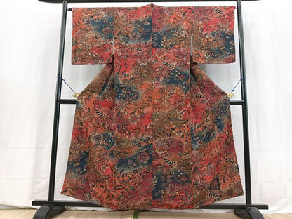 平和屋着物■上質な小紋　鳳凰更紗花文　暈し染め　金彩　正絹　逸品　未使用　BAAY5698yc