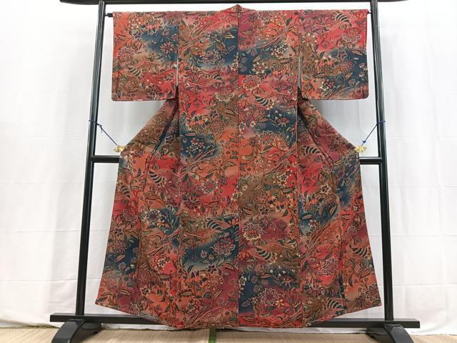 平和屋着物■上質な小紋　鳳凰更紗花文　暈し染め　金彩　正絹　逸品　未使用　BAAY5698yc