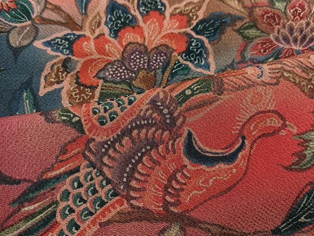 平和屋着物■上質な小紋　鳳凰更紗花文　暈し染め　金彩　正絹　逸品　未使用　BAAY5698yc