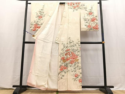 平和屋着物■訪問着　駒刺繍　流水花文　金彩　正絹　逸品　BAAY5699yc
