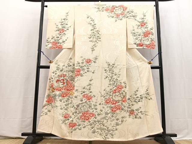 平和屋着物■訪問着　駒刺繍　流水花文　金彩　正絹　逸品　BAAY5699yc