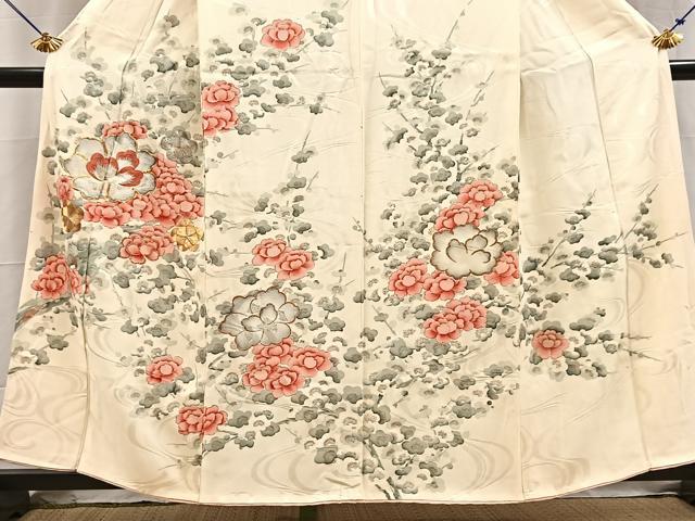 平和屋着物■訪問着　駒刺繍　流水花文　金彩　正絹　逸品　BAAY5699yc