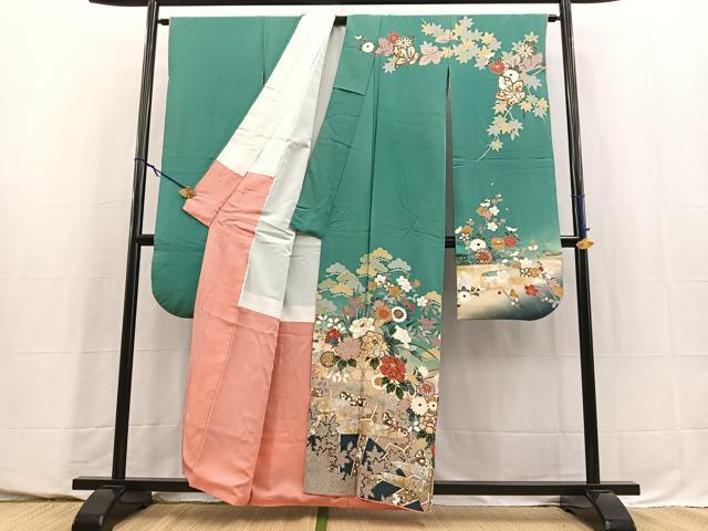 平和屋着物■豪華振袖　駒刺繍　吉祥花文　暈し染め　金銀彩　正絹　逸品　BAAY5701yc