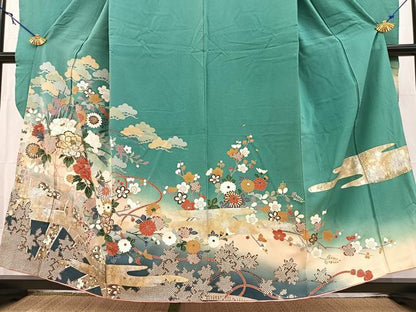 平和屋着物■豪華振袖　駒刺繍　吉祥花文　暈し染め　金銀彩　正絹　逸品　BAAY5701yc