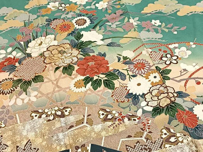 平和屋着物■豪華振袖　駒刺繍　吉祥花文　暈し染め　金銀彩　正絹　逸品　BAAY5701yc