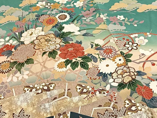 平和屋着物■豪華振袖　駒刺繍　吉祥花文　暈し染め　金銀彩　正絹　逸品　BAAY5701yc