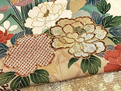 平和屋着物■豪華振袖　駒刺繍　吉祥花文　暈し染め　金銀彩　正絹　逸品　BAAY5701yc