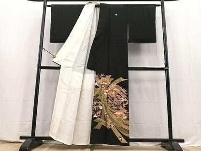 平和屋着物■豪華黒留袖　駒刺繍　松竹梅束ね熨斗文　金彩　正絹　逸品　BAAY5703yc