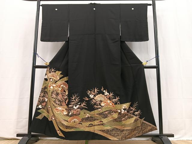 平和屋着物■豪華黒留袖　駒刺繍　松竹梅束ね熨斗文　金彩　正絹　逸品　BAAY5703yc