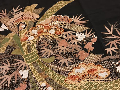 平和屋着物■豪華黒留袖　駒刺繍　松竹梅束ね熨斗文　金彩　正絹　逸品　BAAY5703yc