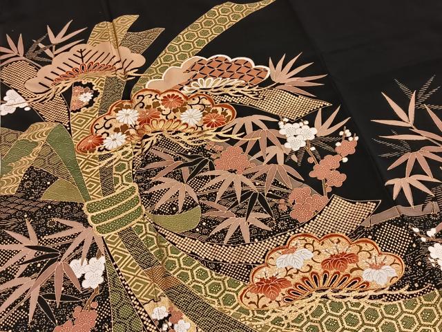 平和屋着物■豪華黒留袖　駒刺繍　松竹梅束ね熨斗文　金彩　正絹　逸品　BAAY5703yc