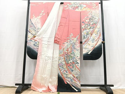 平和屋着物■豪華振袖　吉祥花文　暈し染め　金銀彩　正絹　逸品　BAAY5705yc