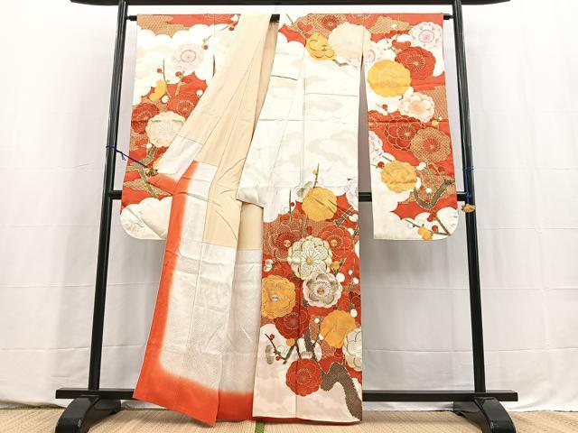 平和屋着物■豪華振袖　駒刺繍　枝梅文　金彩　正絹　逸品　BAAY5706yc