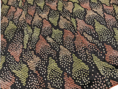 平和屋着物■上質な小紋　総絞り　幾何学文様　黒地　正絹　逸品　BAAY5707yc