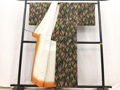 平和屋着物■上質な小紋　総絞り　幾何学文様　黒地　正絹　逸品　BAAY5707yc