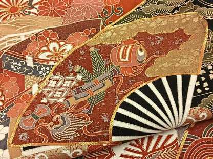 平和屋着物■豪華黒留袖　駒刺繍　飛鶴吉祥花文　金銀彩　正絹　逸品　BAAY5709yc