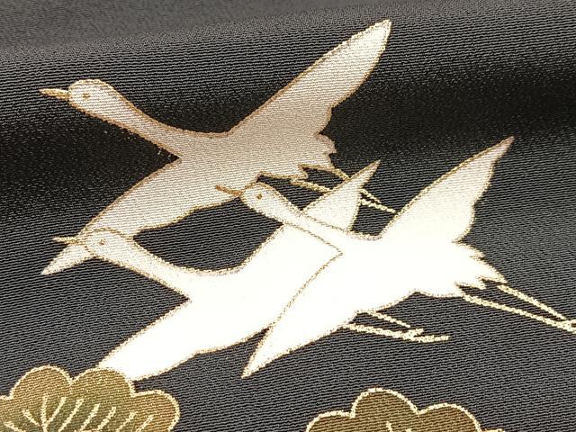 平和屋着物■豪華黒留袖　駒刺繍　飛鶴吉祥花文　金銀彩　正絹　逸品　BAAY5709yc