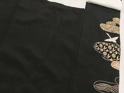 平和屋着物■豪華黒留袖　駒刺繍　飛鶴吉祥花文　金銀彩　正絹　逸品　BAAY5709yc