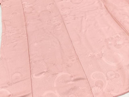 平和屋着物■上質な色無地　花唐草地紋　紅梅色　ロング丈　正絹　逸品　BAAY5710yc