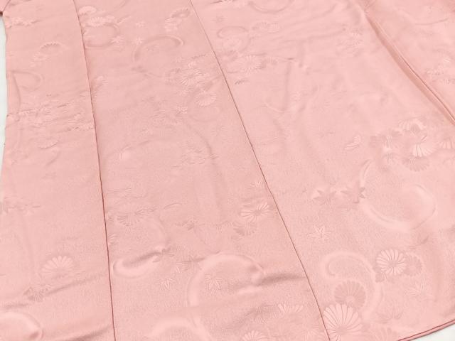 平和屋着物■上質な色無地　花唐草地紋　紅梅色　ロング丈　正絹　逸品　BAAY5710yc