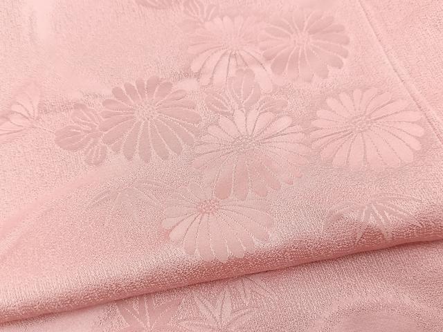 平和屋着物■上質な色無地　花唐草地紋　紅梅色　ロング丈　正絹　逸品　BAAY5710yc