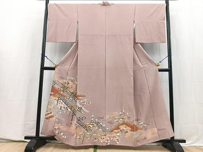 平和屋着物■豪華色留袖　作家物　渡り橋花文　金銀彩　正絹　逸品　BAAY5713yc