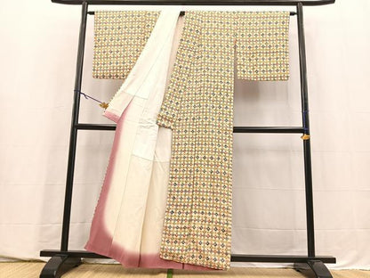 平和屋着物■上質な小紋　型染め　幾何学文様　正絹　逸品　BAAY5714yc