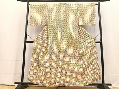 平和屋着物■上質な小紋　型染め　幾何学文様　正絹　逸品　BAAY5714yc