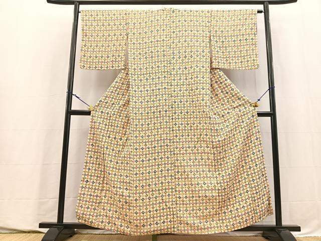 平和屋着物■上質な小紋　型染め　幾何学文様　正絹　逸品　BAAY5714yc