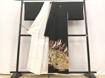 平和屋着物■豪華黒留袖　作家物　飛鶴平安人物文　金彩　正絹　逸品　BAAY5716yc
