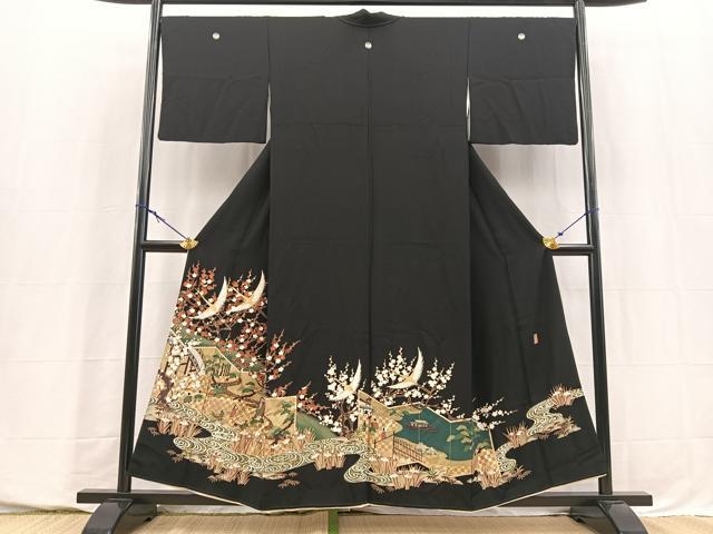 平和屋着物■豪華黒留袖　作家物　飛鶴平安人物文　金彩　正絹　逸品　BAAY5716yc