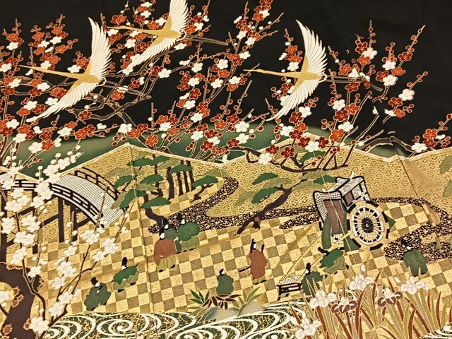 平和屋着物■豪華黒留袖　作家物　飛鶴平安人物文　金彩　正絹　逸品　BAAY5716yc