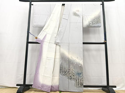 平和屋着物■訪問着　飛鶴樹林文　暈し染め　正絹　逸品　BAAY5721yc