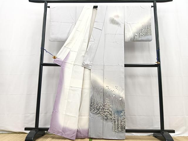 平和屋着物■訪問着　飛鶴樹林文　暈し染め　正絹　逸品　BAAY5721yc