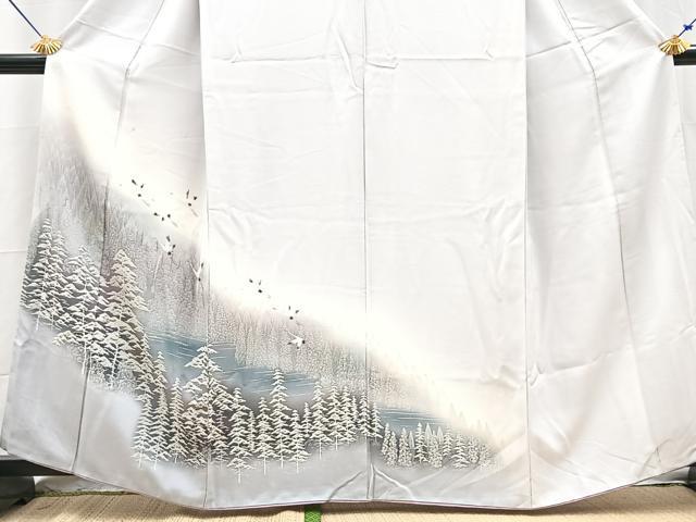平和屋着物■訪問着　飛鶴樹林文　暈し染め　正絹　逸品　BAAY5721yc