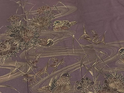 平和屋着物■訪問着　駒刺繍　鴛鴦花文　正絹　逸品　BAAY5725yc
