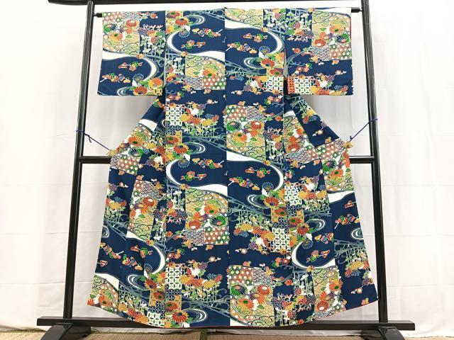平和屋着物■上質な小紋　型染め　流水吉祥花文　正絹　逸品　BAAY5727yc