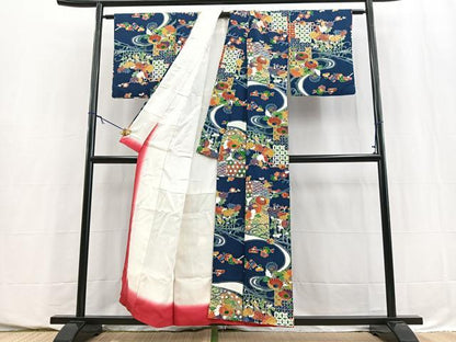 平和屋着物■上質な小紋　型染め　流水吉祥花文　正絹　逸品　BAAY5727yc