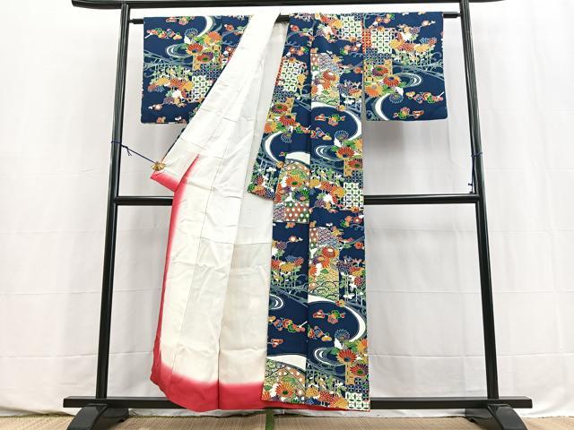 平和屋着物■上質な小紋　型染め　流水吉祥花文　正絹　逸品　BAAY5727yc